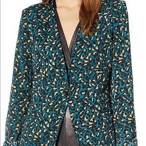 BCBGeneration Teal Leopard Long One Button Jacket NWT!